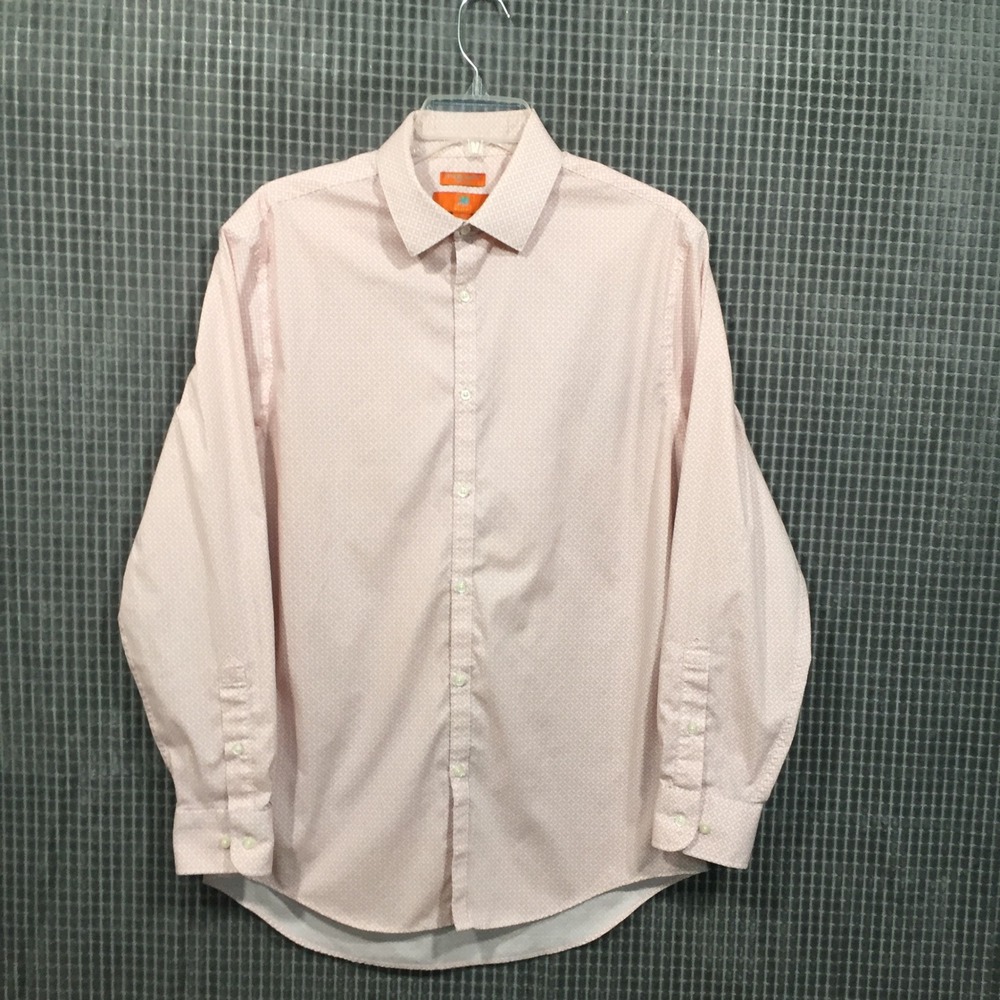 Egara Mens Extreme Slim Fit Stretch Dress Shirt Pink Geometric 16 32-33